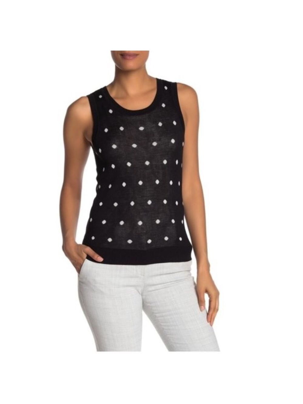 Halogen Patterned Crew Neck Knit Tank Top